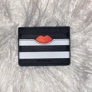 NEW Sephora Black and White Stripped Red Lip Card Wallet Holder